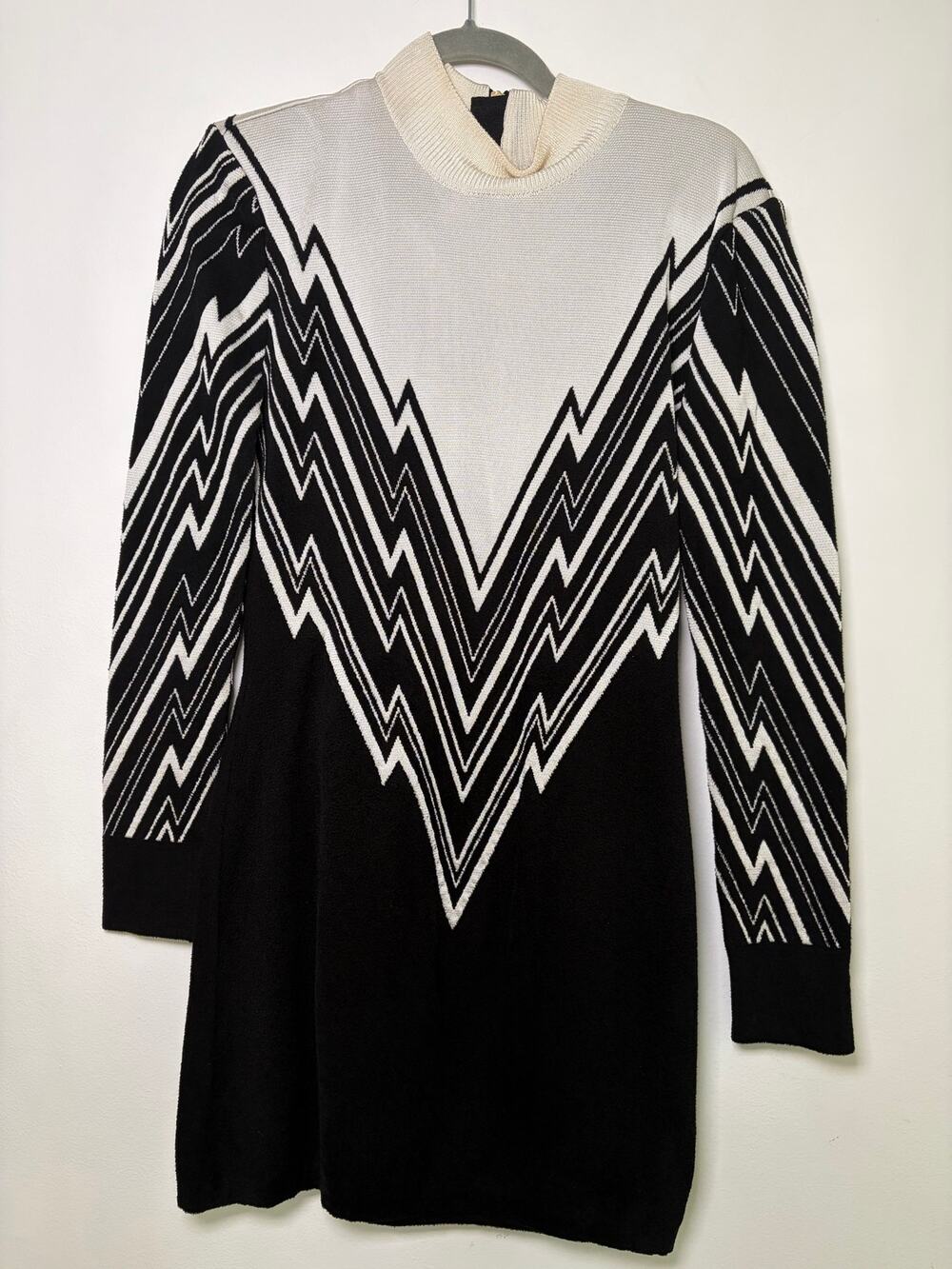 Balmain Black and White Knit Mini Dress -Size 40